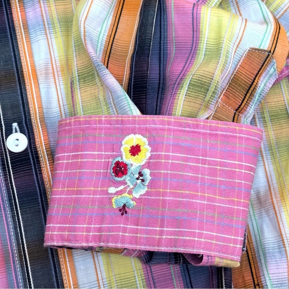 Bugatchi Uomo Men's Embroidered Flip Cuff Colorful Plaid Button Up Shirt XL - Picture 9 of 15